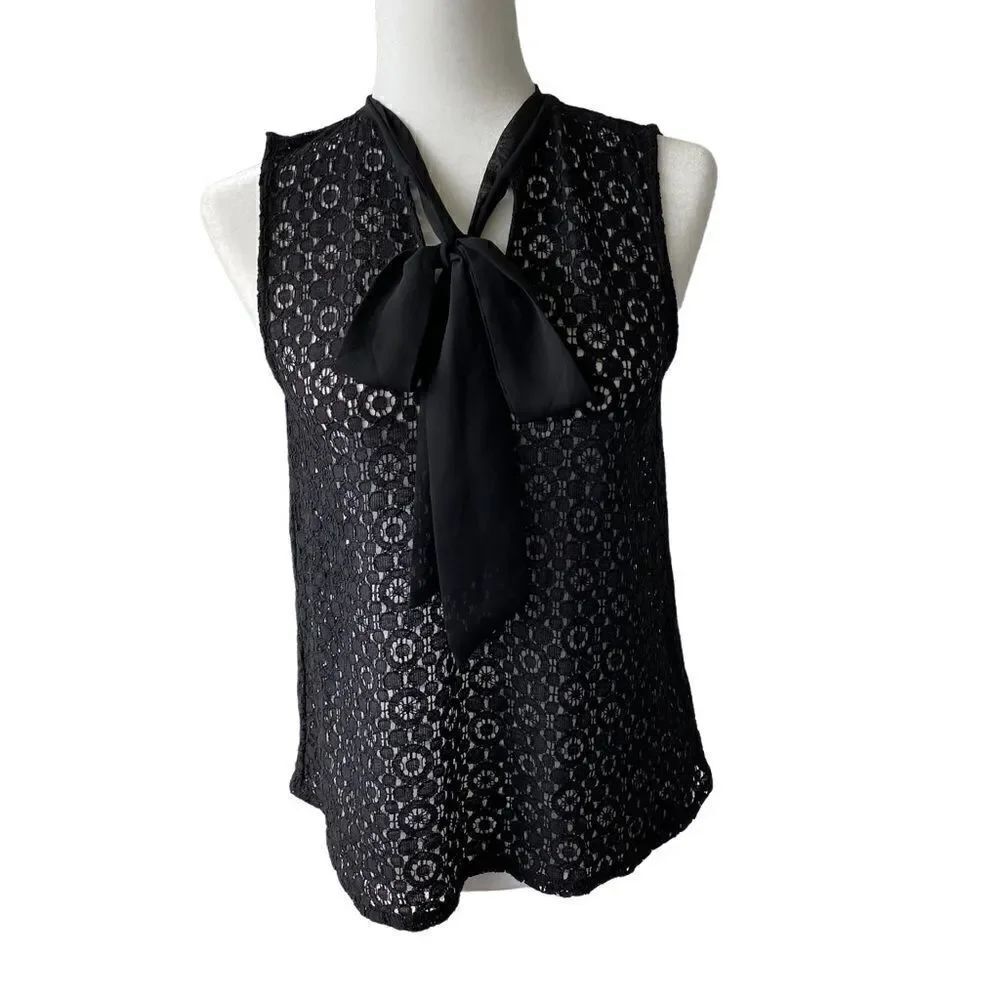 Banana Republic  Black Lace Bow Tie Top Sleeveless SZ XS